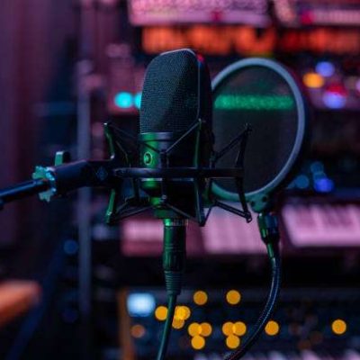 Microphone in a professional recording or radio studio Microphone in a professional recording or radio studio